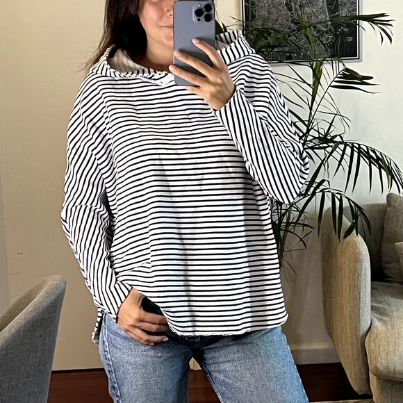 Frank & Eileen striped hoodie white black size M - Picture 1 of 7